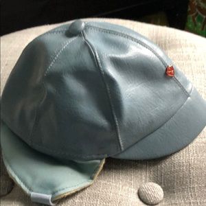 Blue leather baby boy aviator cap hat vintage old